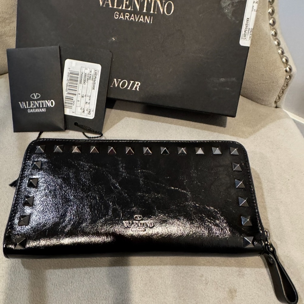 Valentino Black Leather Studded Wallet